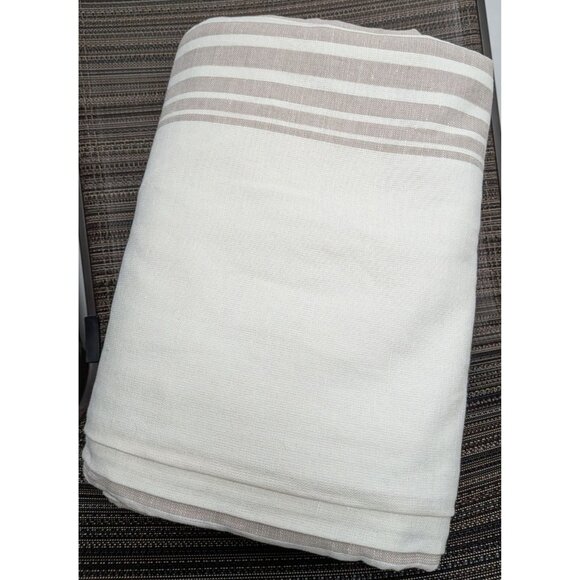 Quince Coastal Stripe Linen Cotton Curtain Size: 48x108 Ivory/Natural 2 Panels - Picture 1 of 8